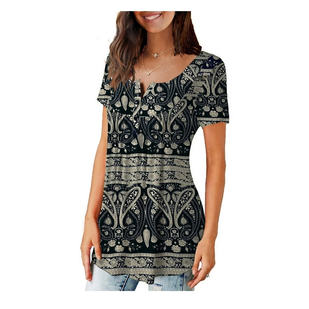 Elegant Black and Cream Patterned Women's Top